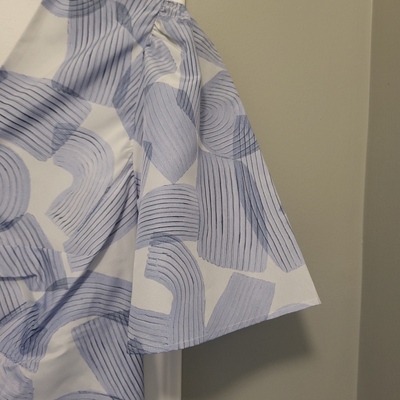 Club Monaco Printed Rouched Front Dress Size 8 Blue & White - Picture 6 of 13